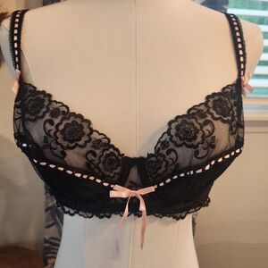 Adore ME Black Lace Underwire Bra with Pink Ribbon Accent